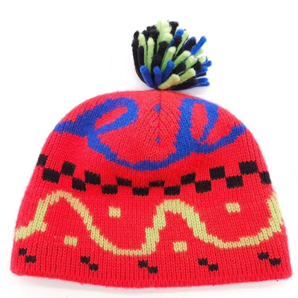 Vintage Wigwam Mills Wool Knit Pom Beanie Hat Winter Ski Snow Cap USA Made Adult